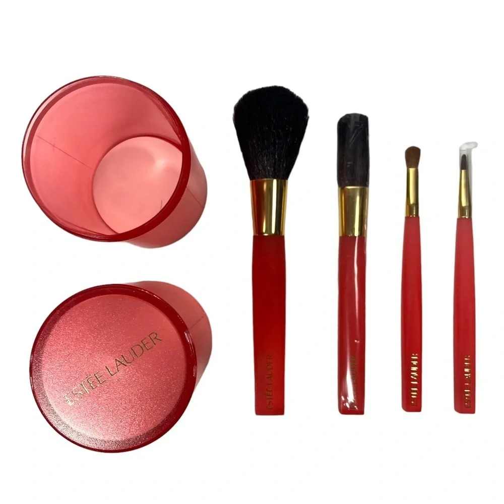 Estée Lauder Makeup Brush Set 5 Piece‎ Lot Holder Four Brushes
